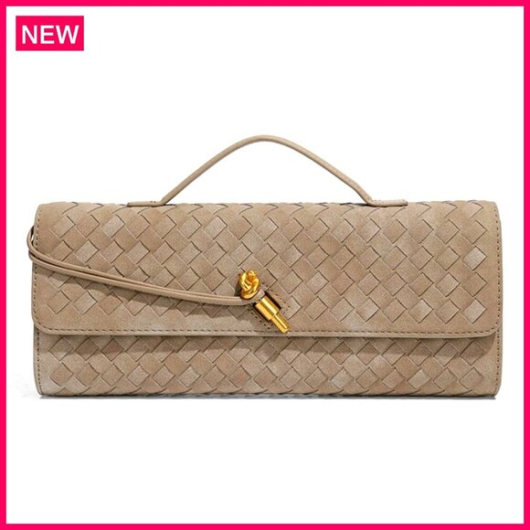 Small Woven Suede Leather Shoulder Bag Crossbody Purse Evening Clutch